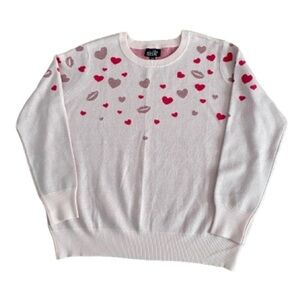 Feeling Festive Soft Crew Sweater with Hearts & Lips Pinks and White Size xxl